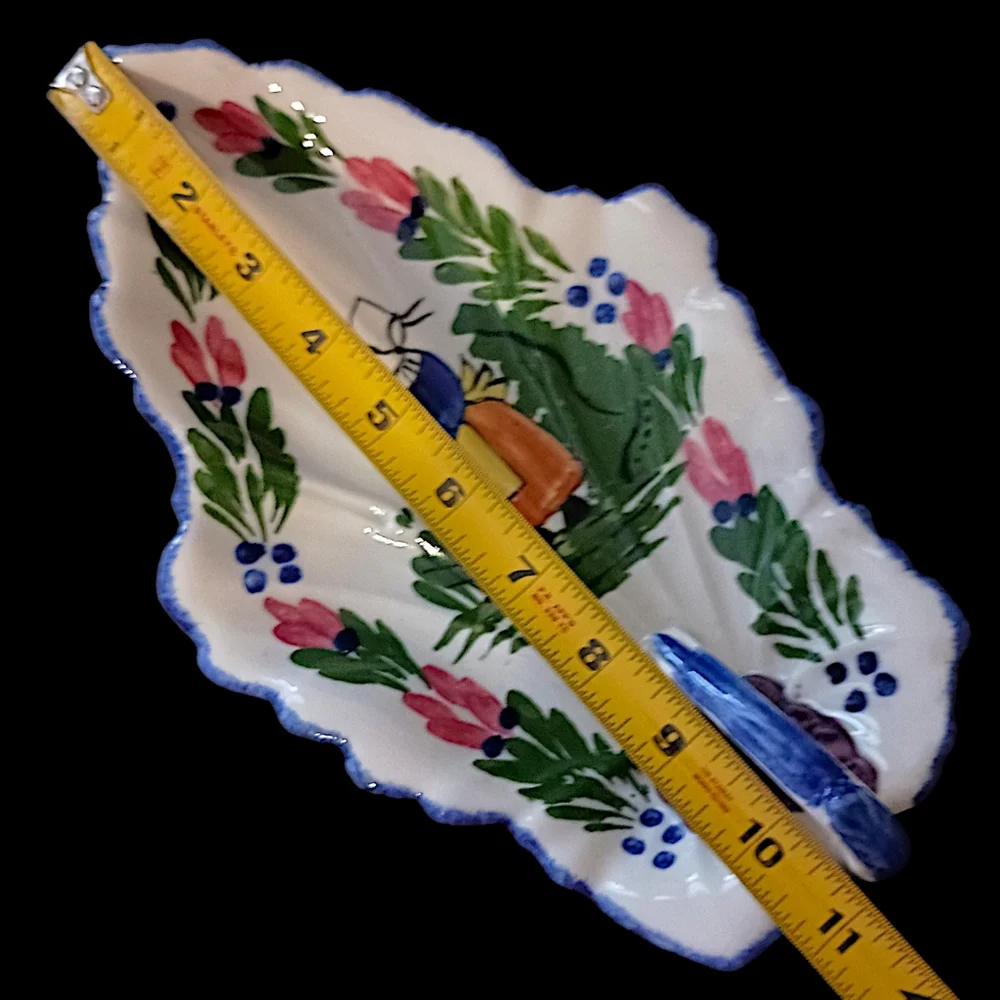 Blue Ridge Pottery Handled‎ Leaf Celery Dish Hand Painted Vintage French Peasant